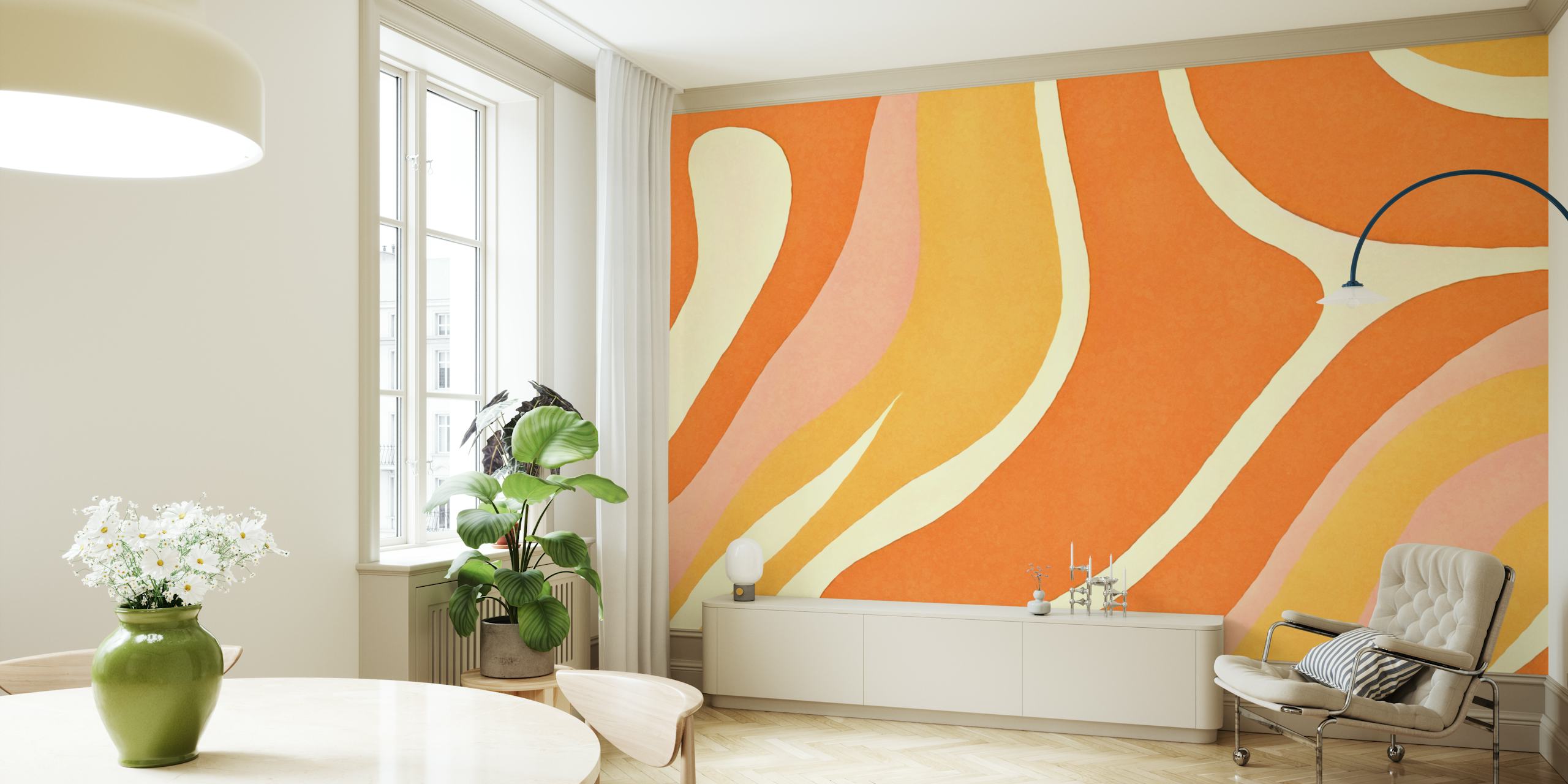 Tangerine Retro Curves wallpaper i et rom
